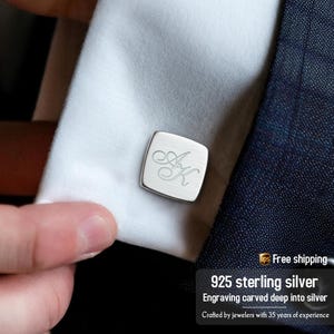 Gemelos de plata 925 - Gemelos grabados - Gemelos personalizados - Regalo para esposo - Regalo personalizado para hombres - Regalo de aniversario para hombres