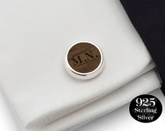 Wood Cufflinks, Initial Cufflinks, Monogram Cufflinks, Personalized Cufflinks, Cufflinks, Silver Cufflinks, Custom Cufflinks, Mens Cufflinks