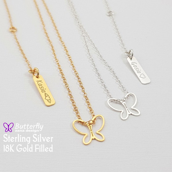 Dainty Gold Butterfly Pendant Necklace - Simple personalized Butterfly Necklace Gift for Her - Sterling silver and Gold Everyday Necklaces