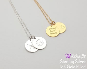 Personalized Simple Disk Necklace - Gold initial circle necklace - Everyday jewelry Coin Disc Tag Necklace - Sterling silver, Gold