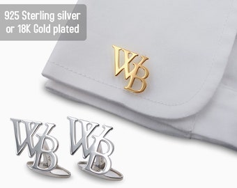 Sterling Silver Initial Cufflinks - Groom & Groomsmen gifts - Personalized Name Cufflinks - Wedding Cufflinks