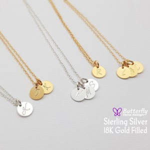 Tiny Disk Initial Necklace - Custom Children&#39;s Initials - Gifts for Mothers Mom - Everyday Engraved Circle Tag Necklace