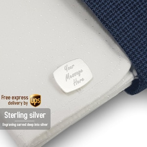 Gemelos de plata personalizados, Gemelos rectangulares personalizados, Gemelos grabados, Gemelos de novio, Gemelos de hombre