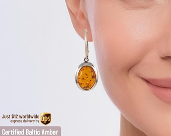 Amber Earrings - Silver amber earrings - Amber dangle earring - Baltic amber earrings - Amber Jewellery - Gift Amber silver jewelry