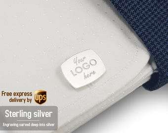 Customized LOGO Cufflinks - Sterling Silver rectangular custom Cufflinks - Boss gift Ideas - Corporate Cufflinks - Company Logo gift