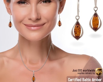 Marquise Amber jewelry set - Amber pendant earrings - Nice Amber set - Real Amber Jewelry - Gift Jewelry - Baltic amber jewelry