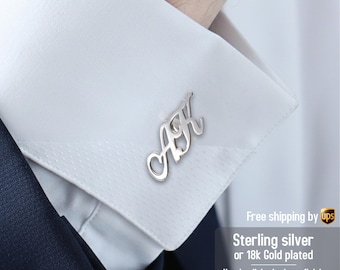 Groom wedding Cufflinks - Customized Initial Cufflinks - Groomsmen gift - Silver Cufflinks - Personalized Gift for Men