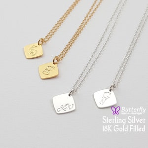 Engraved Square Necklace - Sterling silver geometric minimalist necklace - Custom Initial Necklace - Birthday Gift For Her