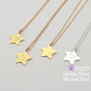 Sterling Silver Star Initial Necklace - Personalized necklace Gift for Her - Custom Dainty Simple Stars Necklace