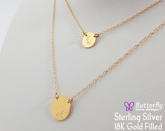 Gold Layered Disc Necklaces - Layered initial necklaces - Multi layered necklaces for women - Layered Long Circle Tag Necklace