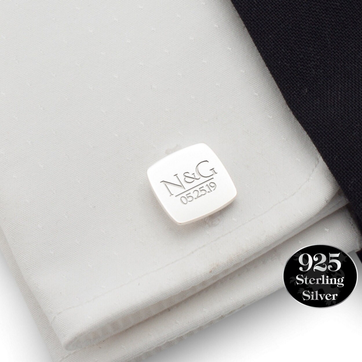 Personalized Wedding Cufflinks Sterling silver, Initials and Date, Pe…