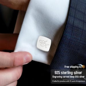 Gemelos de plata personalizados, gemelos personalizados para novio, papá, padrinos de boda, regalo personalizado para hombres