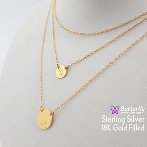 Gold filled Three layered necklaces - Personalized Dainty Layered Necklace - Multi layered necklaces for women - Layered Long Disc Necklace