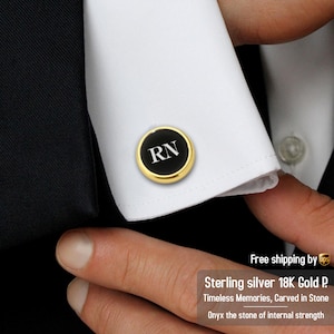 Gemelos de oro con inicial de monograma - Gemelos grabados a medida - Gemelos personalizados para hombres, papá, novios, padrinos de boda - Regalo de aniversario de boda