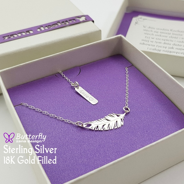 Personalized feather necklace Gift for Mom - Sterling silver feather necklace pendant - Everyday dainty necklace gift for her