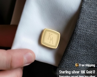 Custom Gold Cufflinks, Customized Cufflinks, Personalized cufflinks, Initials cufflinks, Husband Gift, Gift for Men, Gift for Him