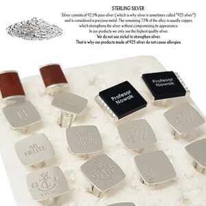 May include: A collection of silver cufflinks with various engravings, including "AB HEUTE", "ABER FUR IMMER", "G&L 5.11.2019", "JBOR 4.26.2019", and "Professor Nowak".