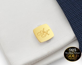 Manschettenknöpfe Gold initialen gravur, Bräutigam, Hochzeit Geschenke für Männer, Personalisierte manschettenknöpfe, Silber Vergoldet