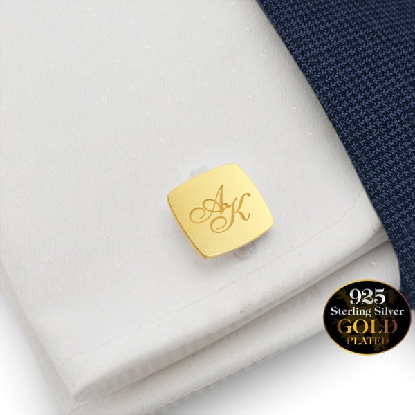 Manschettenknöpfe Gold initialen gravur, Bräutigam, Hochzeit Geschenke für Männer, Personalisierte manschettenknöpfe, Silber Vergoldet