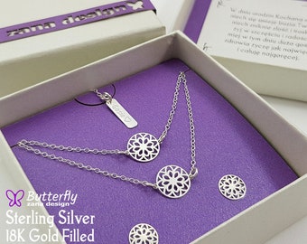 Gepersonaliseerde Sterling zilveren Schijf Set Hanger Ketting, Armband, Oorbellen - Zilveren Ronde Ketting, Kleine zilveren Cirkel Hanger