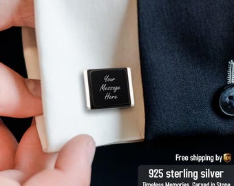Custom cuff links Gift for Husband - 1st Anniversary Gift for Him - Text, message, quote on custom engraved onyx cufflinks