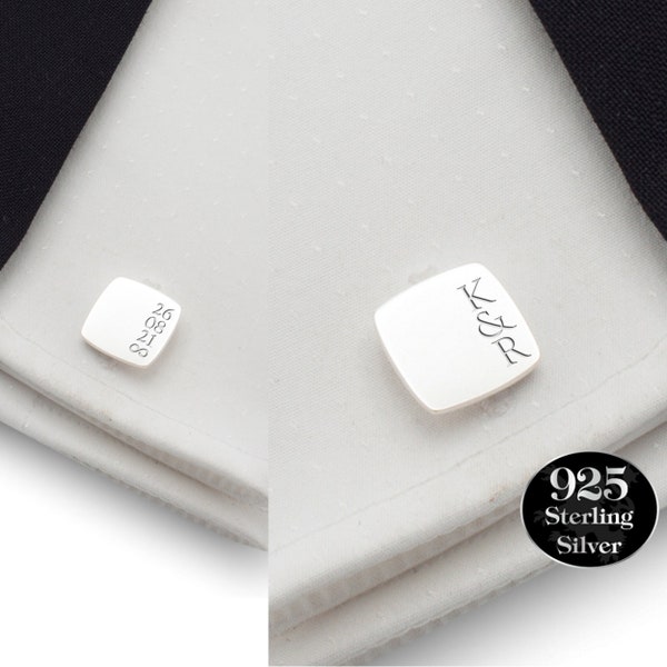 Sterling silver Cufflinks Wedding Personalized, Initials and Date, Personalized Groom Cufflinks Gift, Custom Cufflinks, Engraved cufflinks