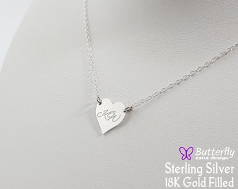 Birthday gift for Her sterling silver heart initial necklace - Personalize delicate necklace - Everyday Necklace - Layered Long Necklace