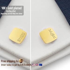 Gold Cufflinks Wedding, Initials and Date, Personalized Groom Cufflinks Gift, Custom Cufflinks, Engraved cufflinks, 925 silver cufflinks