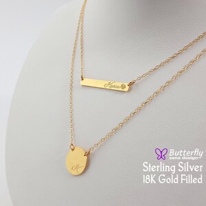 Layered initial necklaces - Multi layered Disc Bar necklaces for women - Personalized Layering Chains - Layered and Long