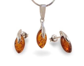 Small Amber Pendant earrings set, Amber jewelry set, Cute amber Pendant, Real Amber Jewelry, Gift Jewelry