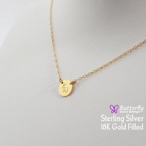 Custom Small Disk Necklace - Gold, Silver, Dainty, Delicate, Everyday Engraved Necklace - Layered Long Circle Tag Necklace