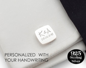 Handwriting Cufflinks, Sterling Silver Cufflinks, Wedding Cufflinks, Handwriting Jewelry, Groom Cufflinks, Engraved Cufflinks, Gift for Him