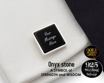 Personalized gifts for him, Anniversary Gift for Him, Silver Onyx, Custom cufflinks with Dedication, Initials, Personalized Cufflinks