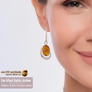 Amber stone dangle Earrings - Best friend gift - Birthday gifts for women - Gift for her - Natural stone earrings - Cognac amber earrings