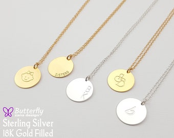 Large Personalized Initial Necklace - Disc with Letter Pendant - Personalized Simple circle name necklace - Everyday jewelry