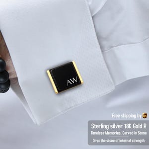 Gemelos negros y dorados - Gemelos con iniciales personalizados - Regalos personalizados para novios o padrinos de boda - Regalos de boda y aniversario para hombres, él