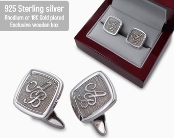 Sterling Silver cufflinks with a touch of luxury - Initial cufflinks - Custom cufflinks - Personalized cufflinks - Gold cufflinks engraved