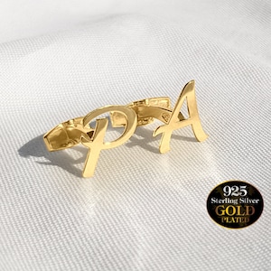 Gemelos de oro para hombre, Gemelos con letras iniciales, Plata 925 bañada en oro de 18 k, Regalo personalizado para hombre, Gemelos con alfabeto, Gemelos para novio