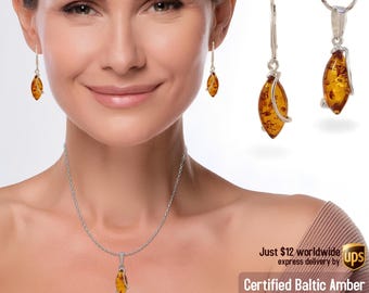 Amber Pendant earrings set - Birthday gifts for mom - Amber jewelry set - Gifts for mom birthday - Mom birthday gift - Gift for her