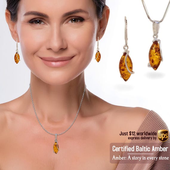 Amber Pendant earrings set - Birthday gifts for mom - Amber jewelry set - Gifts for mom birthday - Mom birthday gift - Gift for her