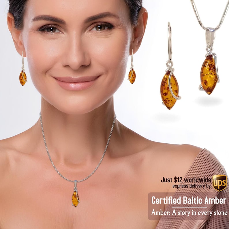 Amber Pendant earrings set - Birthday gifts for mom - Amber jewelry set