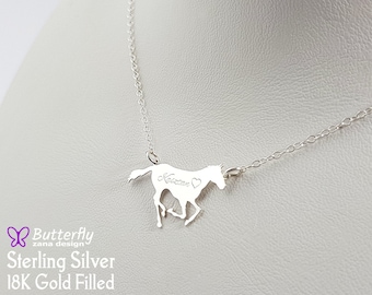 Personalized Racing Horse necklace pendant - Horse Lover Gift Horse Jewelry - Sterling Silver dainty charm equestrian necklace