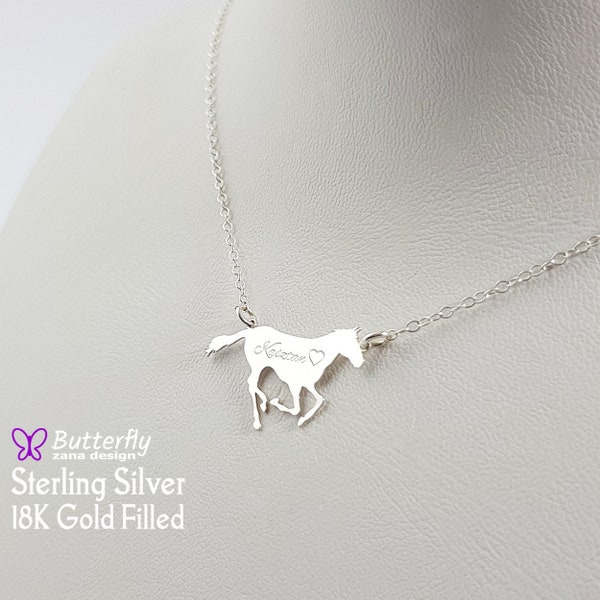 Personalized Racing Horse necklace pendant - Horse Lover Gift Horse Jewelry - Sterling Silver dainty charm equestrian necklace