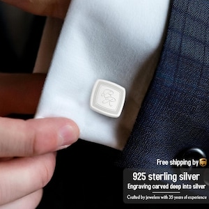 Gemelos personalizados de plata esterlina - Gemelos personalizados como regalo para él - Gemelos con iniciales grabadas para hombres - Gemelos de boda para novios