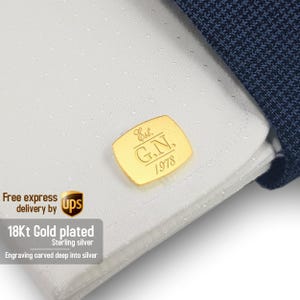 Regalo de cumpleaños para hombres para esposo, novio, papá, regalo para él, gemelos de oro y plata esterlina personalizados grabados, gemelos con iniciales
