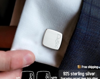 Sterling silver Cufflinks Wedding Personalized, Initials and Date, Personalized Groom Cufflinks Gift, Custom Cufflinks, Engraved cufflinks