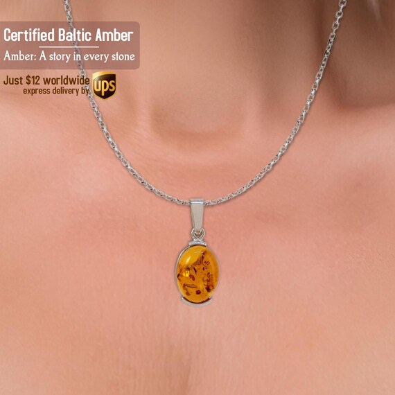 Collier Femme En Argent 925 Avec Pierre D'ambre Naturel - Bijou Léger Et élégant