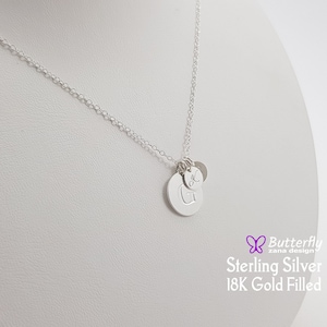 Personalized Disk Necklace with Tiny Initial Tags - Initial Layered Necklace - Mom Necklace with Kids Initials - Gold, Silver Necklace