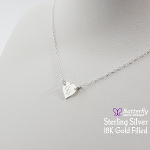 Tiny silver heart necklace - Dainty initial heart necklace - Personalize delicate necklace - Everyday Necklace - Layered Long Necklace