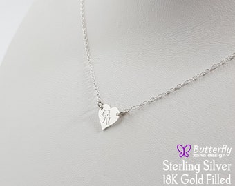 Tiny silver heart necklace - Dainty initial heart necklace - Personalize delicate necklace - Everyday Necklace - Layered Long Necklace